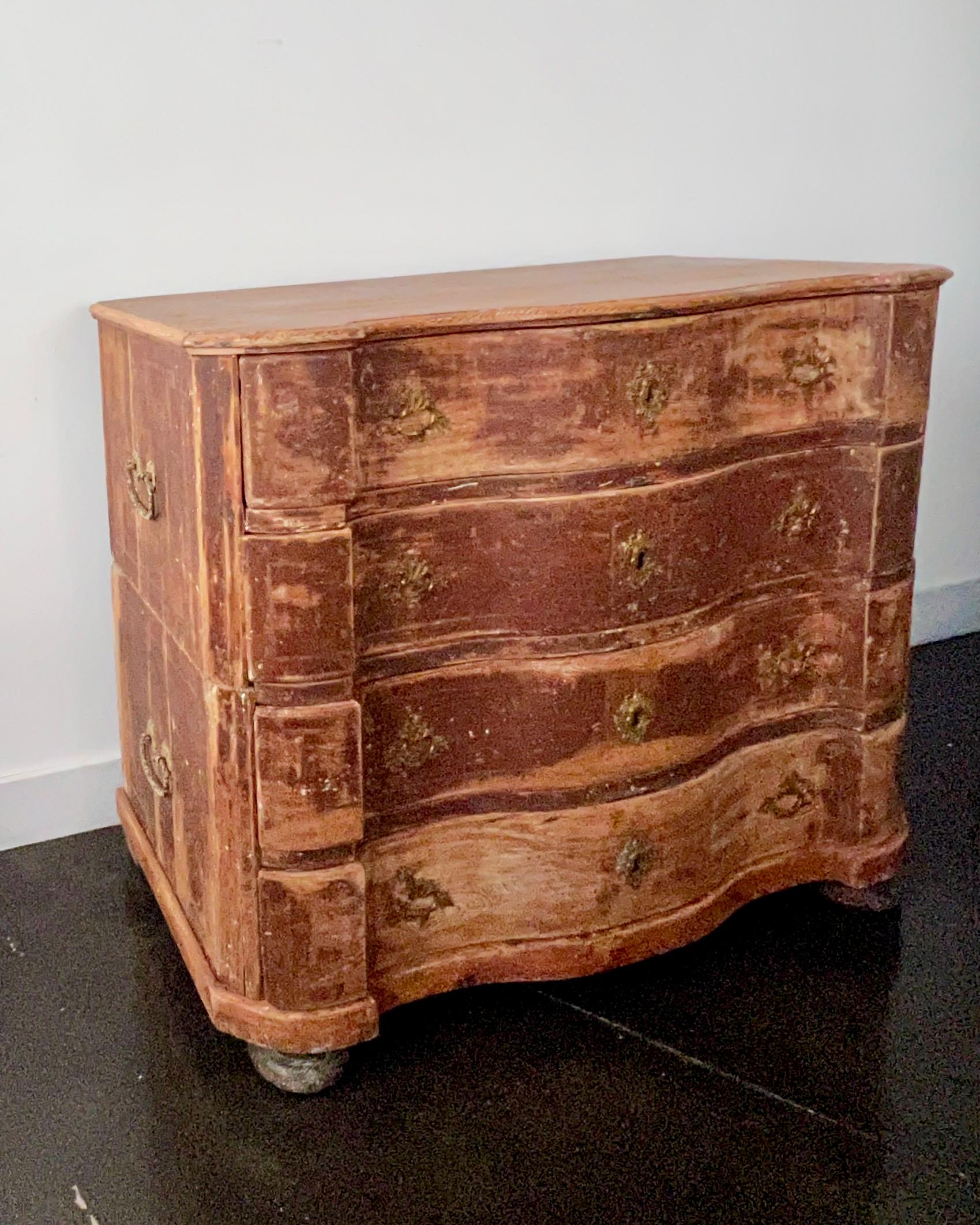 Rococo 18th Century Swedish Serpentine Front Chest in Original Color