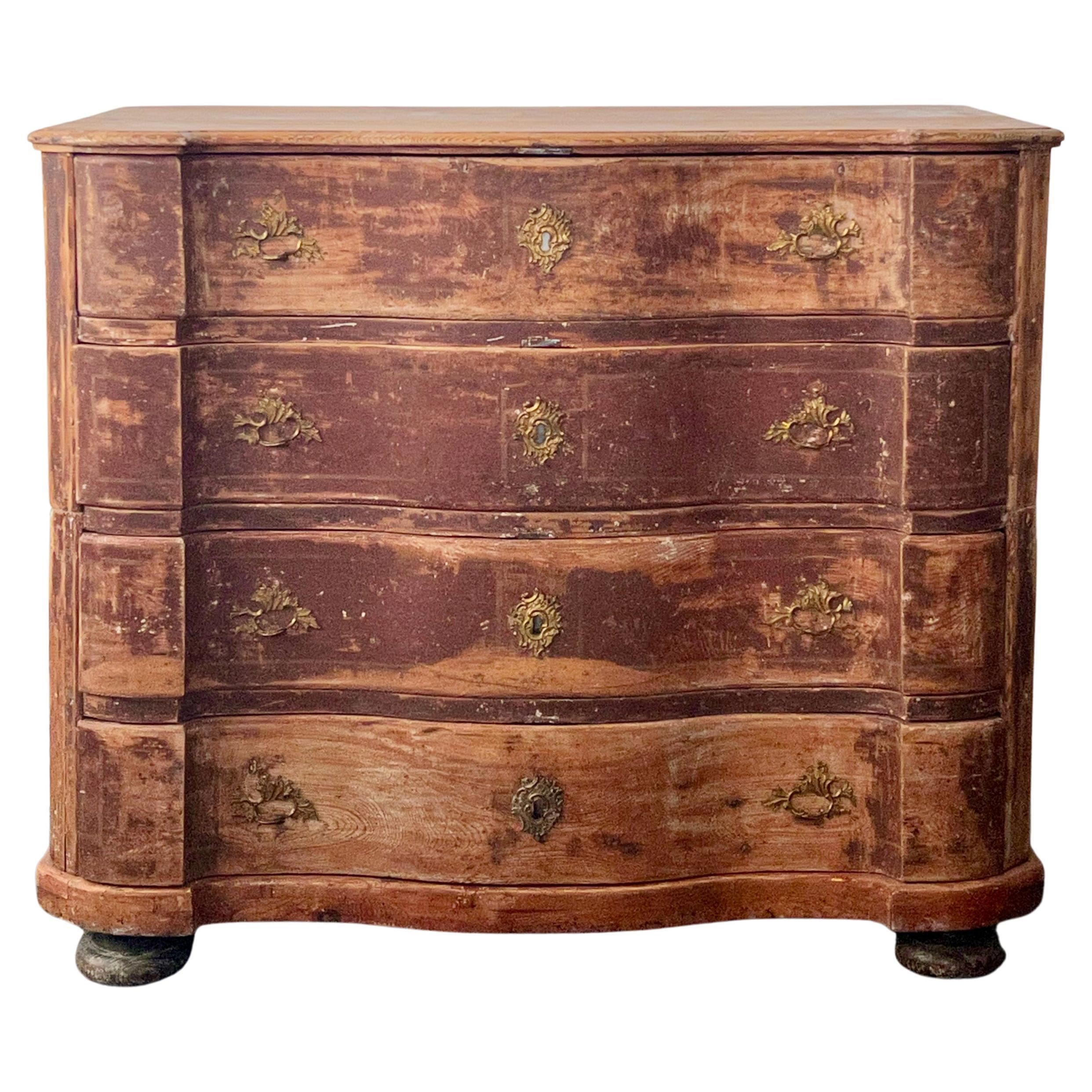 18th Century Swedish Serpentine Front Chest in Original Color