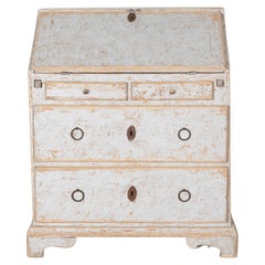 Antique 18th Century Swedish Slant Front Desk, Circa 1780, in Soft Grey Paint