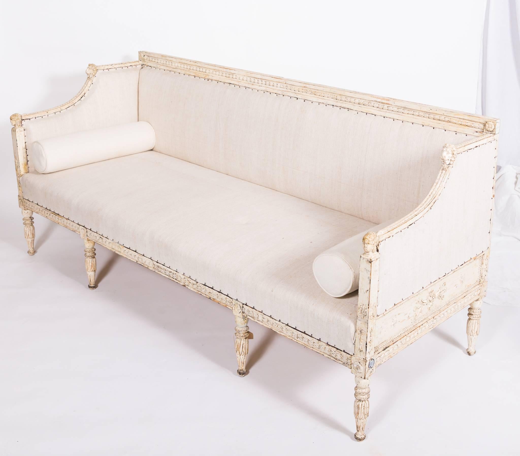 Neoclassical 18c Swedish Sofa with Lion Carving and Egyptian Influence