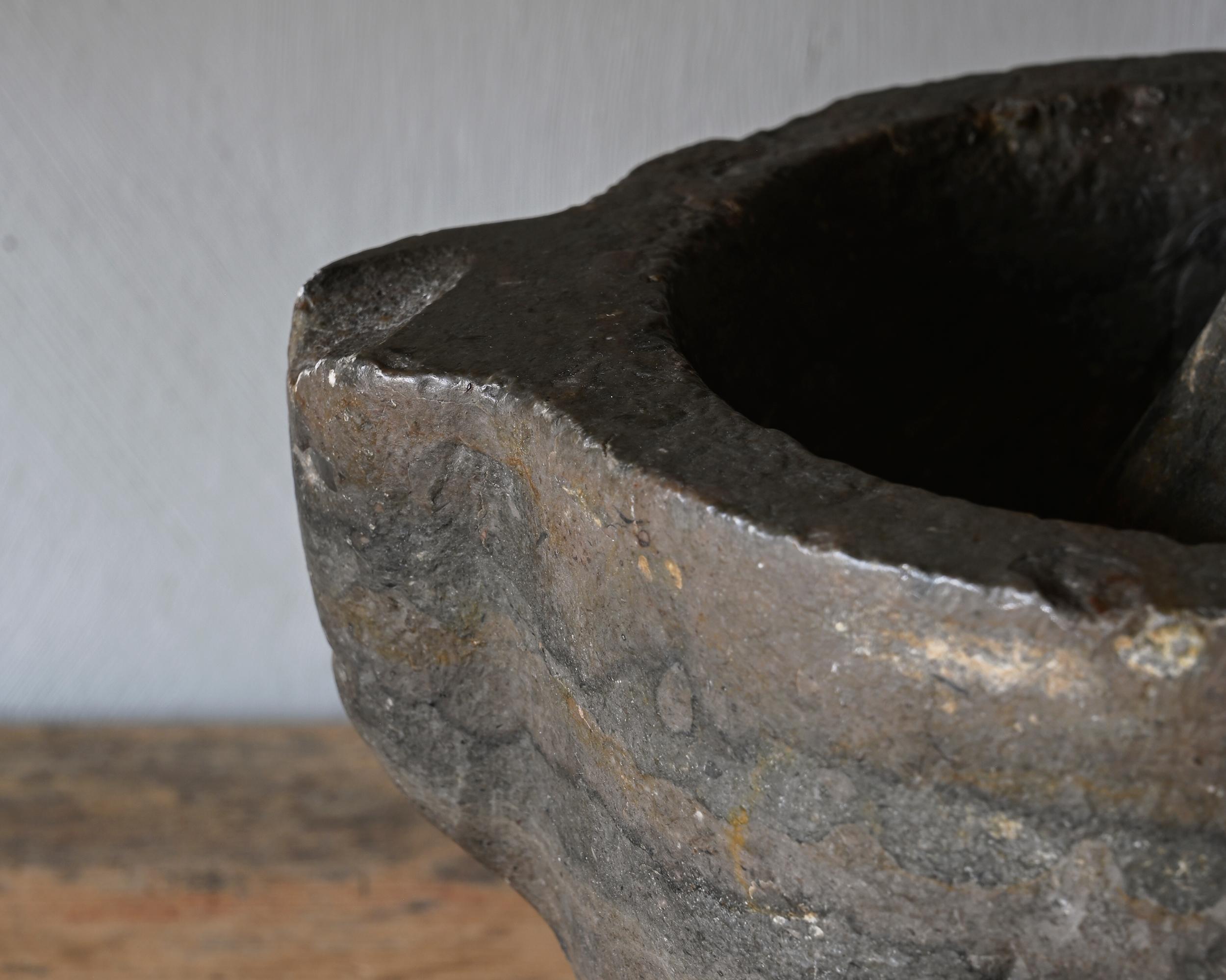 Hand-Crafted 18th Century Swedish Stone Mortar For Sale