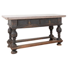 Antique 18th Century Swedish Stone Top Baroque Library Table Kitchen Island