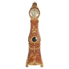 18th Century Swedish Tall Clock in Red Chinoiserie by Nils Berg