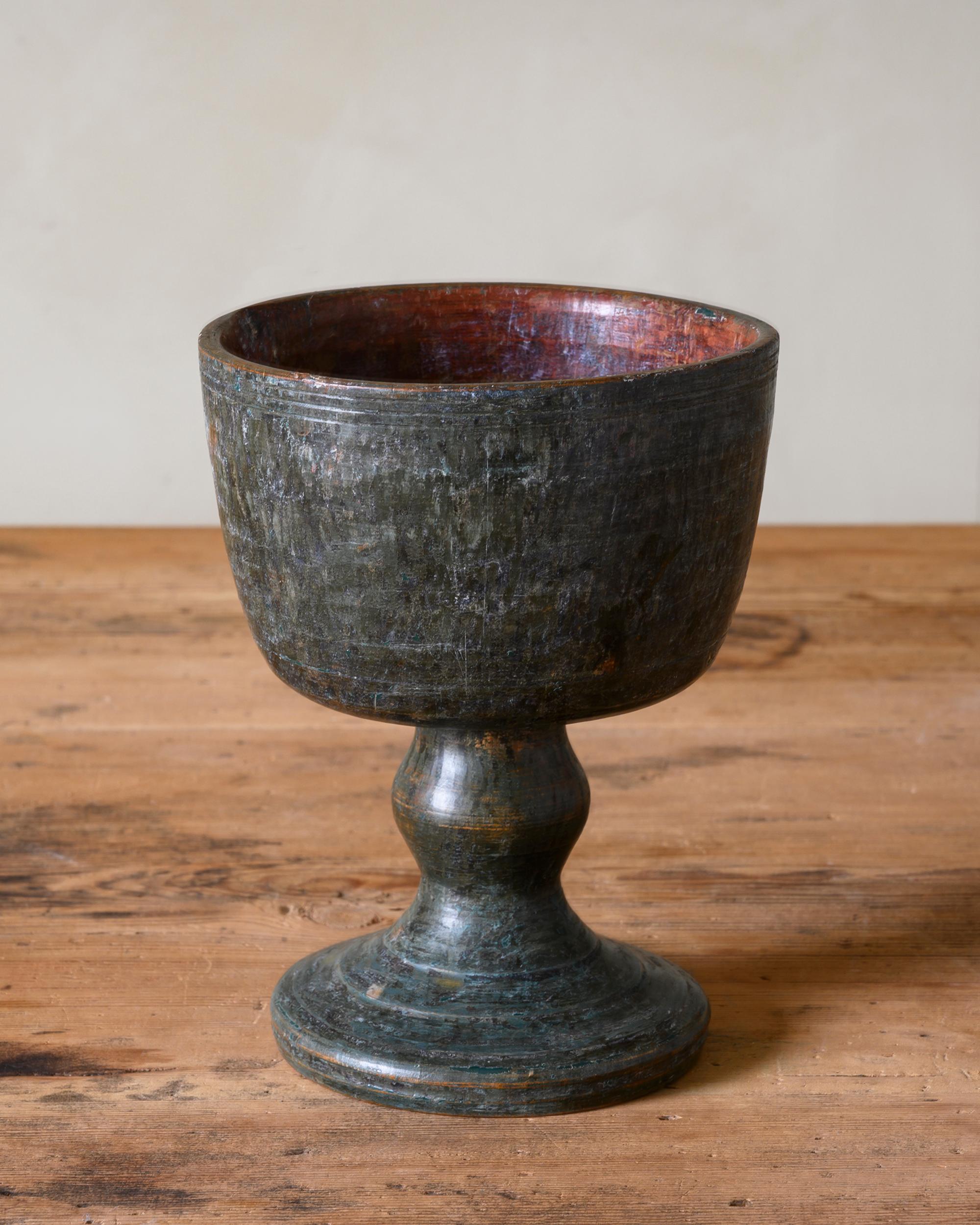 Unusually large and rare 18th century Swedish turned wooden treen goblet in it's original finish.