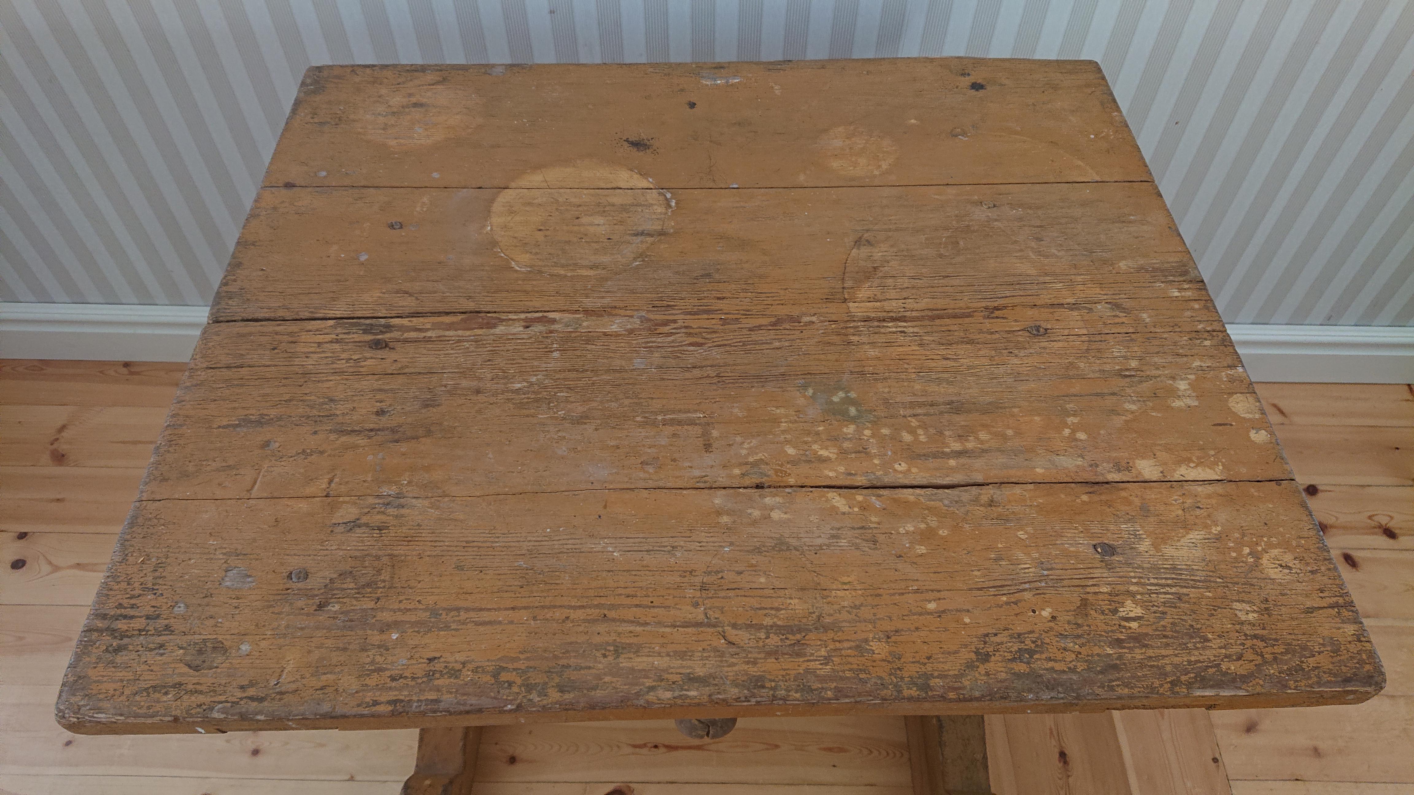 18th Century Swedish antique rustic Trestle Table Dated 1766 with Original Paint In Good Condition For Sale In Boden, SE