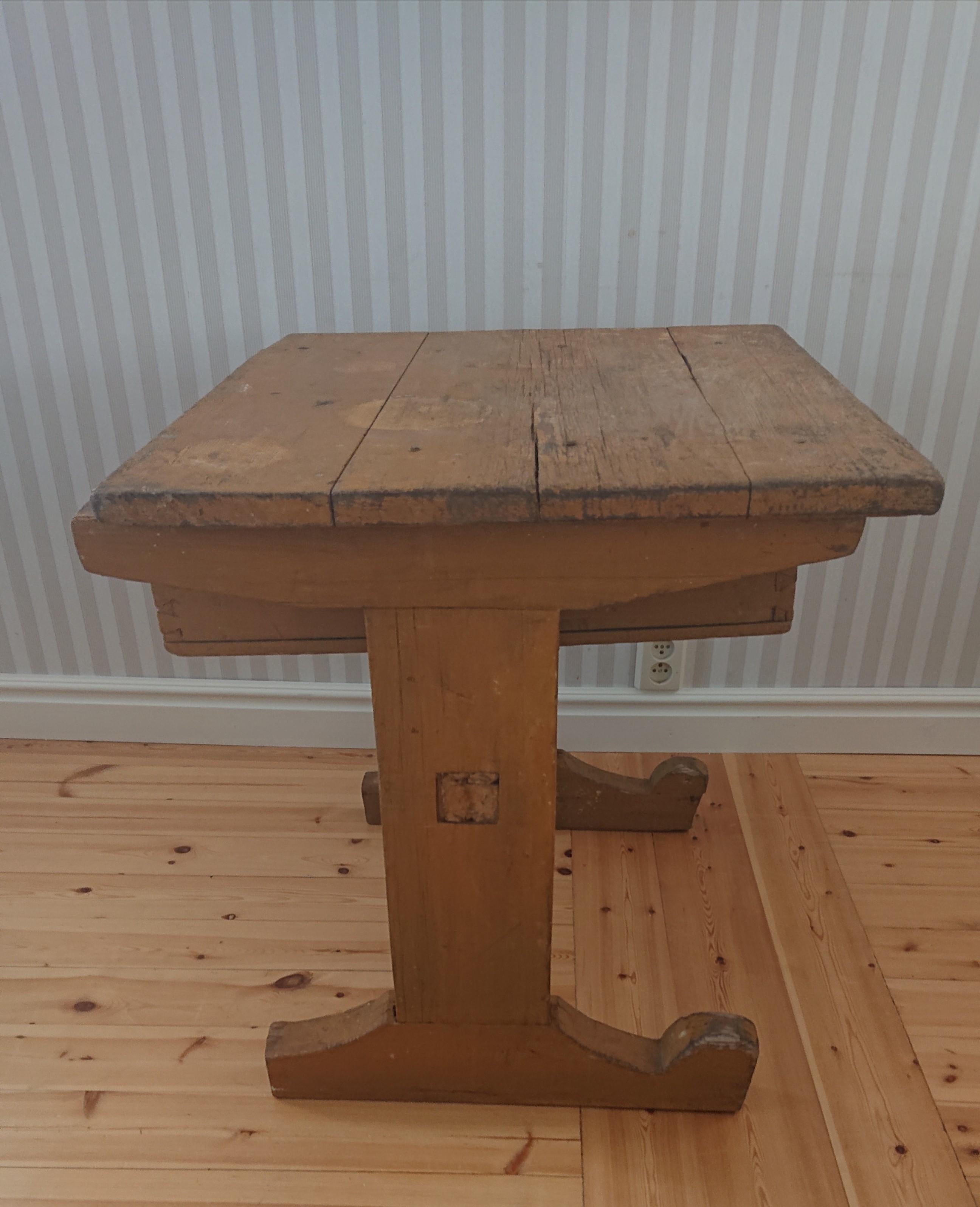 18th Century Swedish antique rustic Trestle Table Dated 1766 with Original Paint For Sale 1