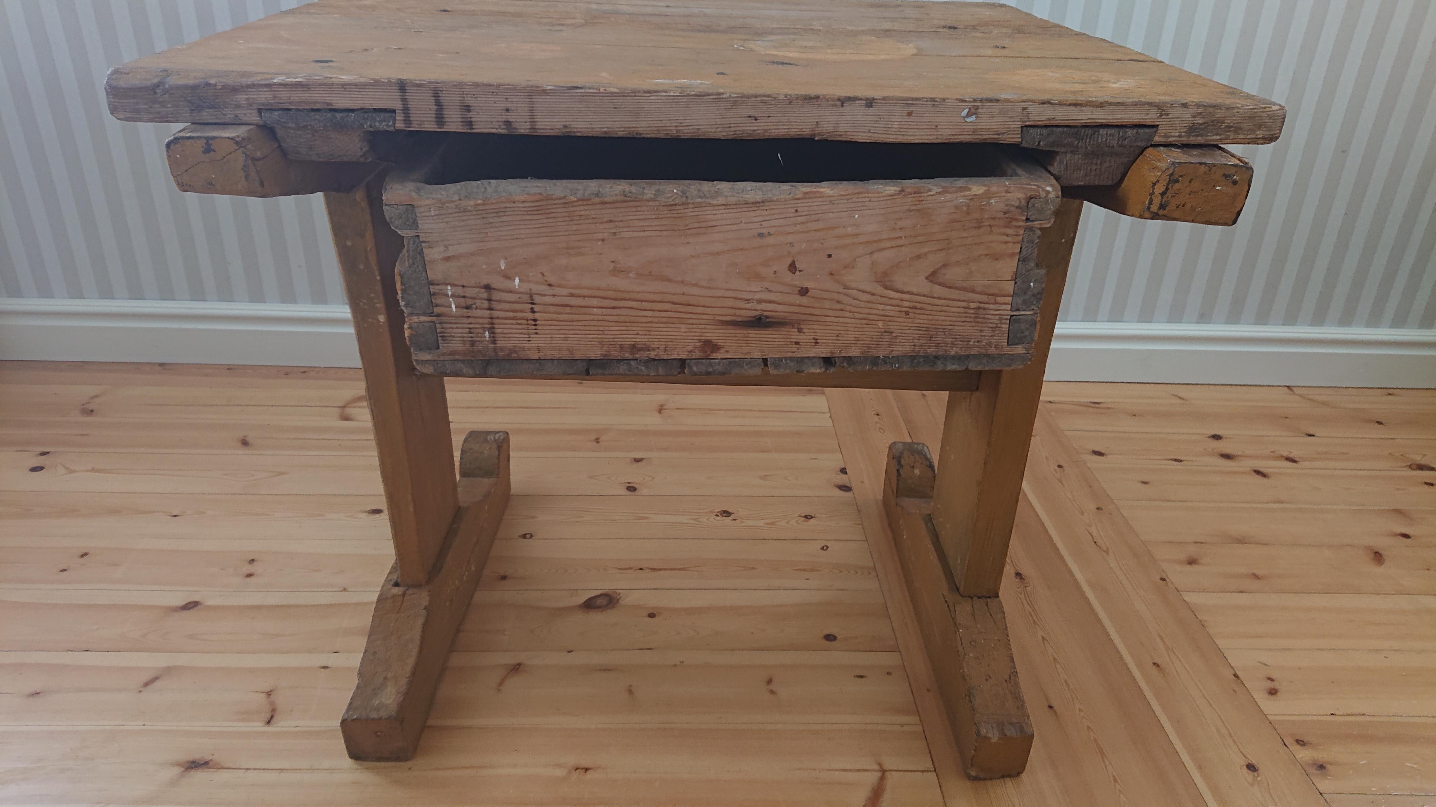 18th Century Swedish antique rustic Trestle Table Dated 1766 with Original Paint For Sale 3