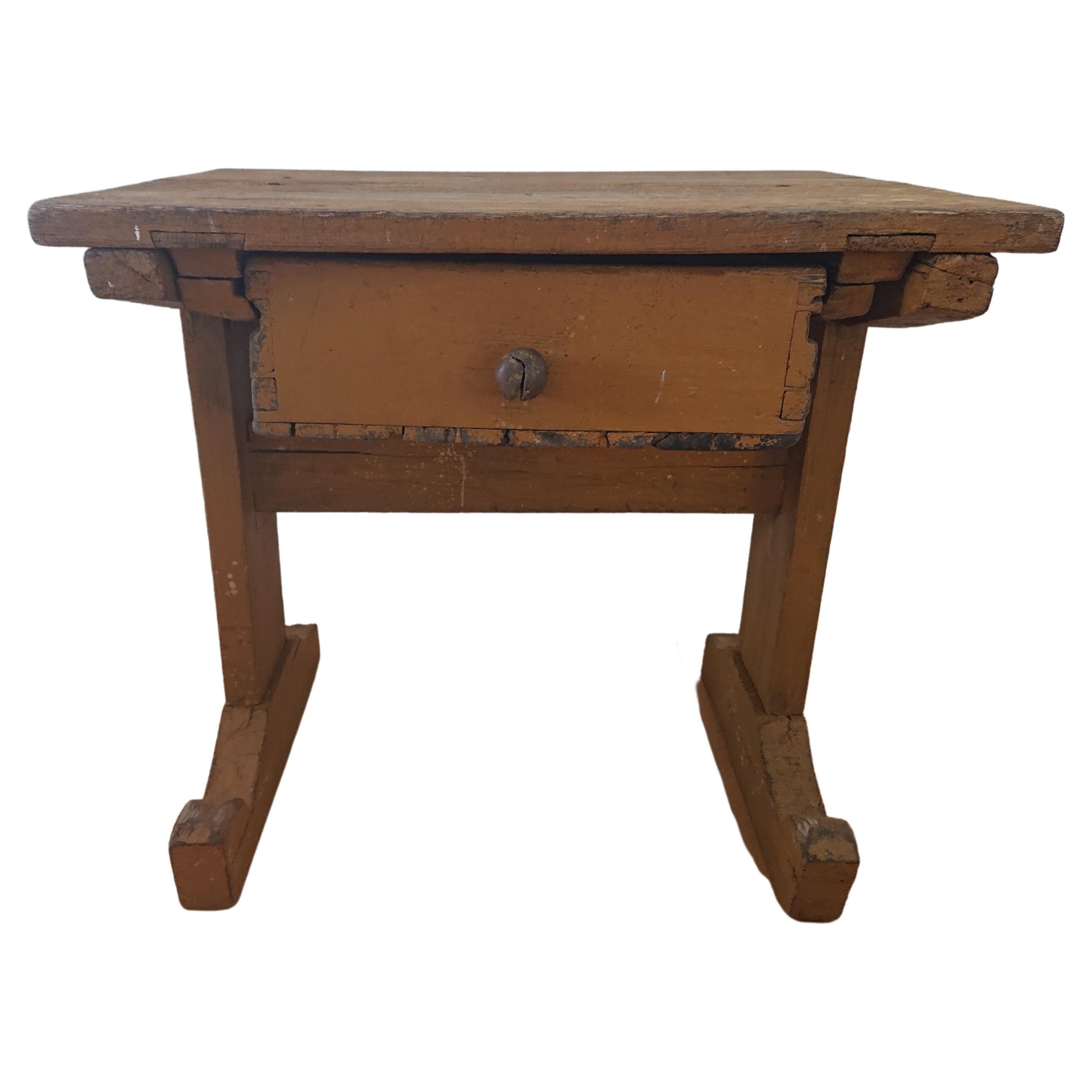 18th Century Swedish antique rustic Trestle Table Dated 1766 with Original Paint For Sale