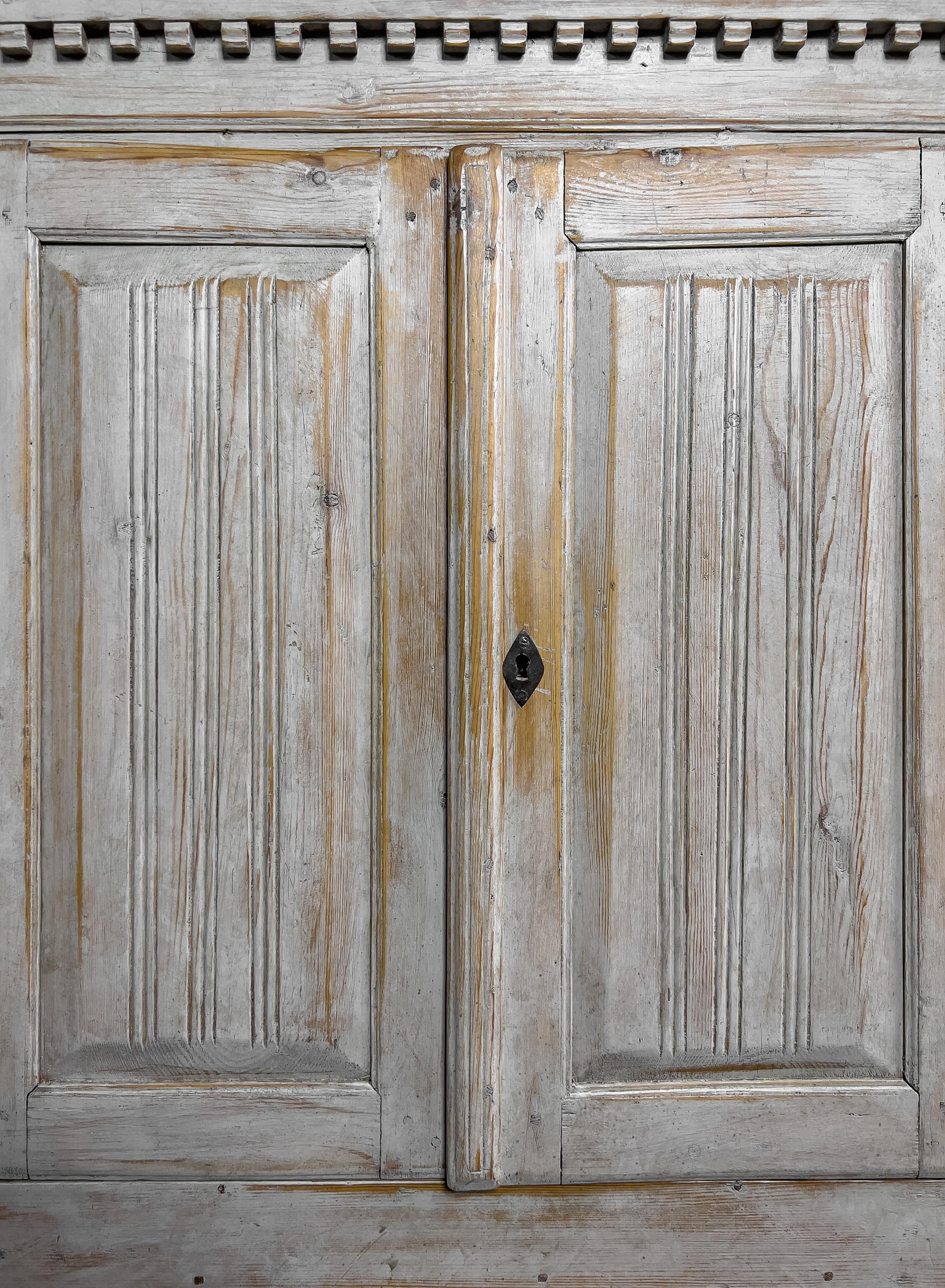 Molded 18th Century Swedish Two Door Cupboard with Original Paint