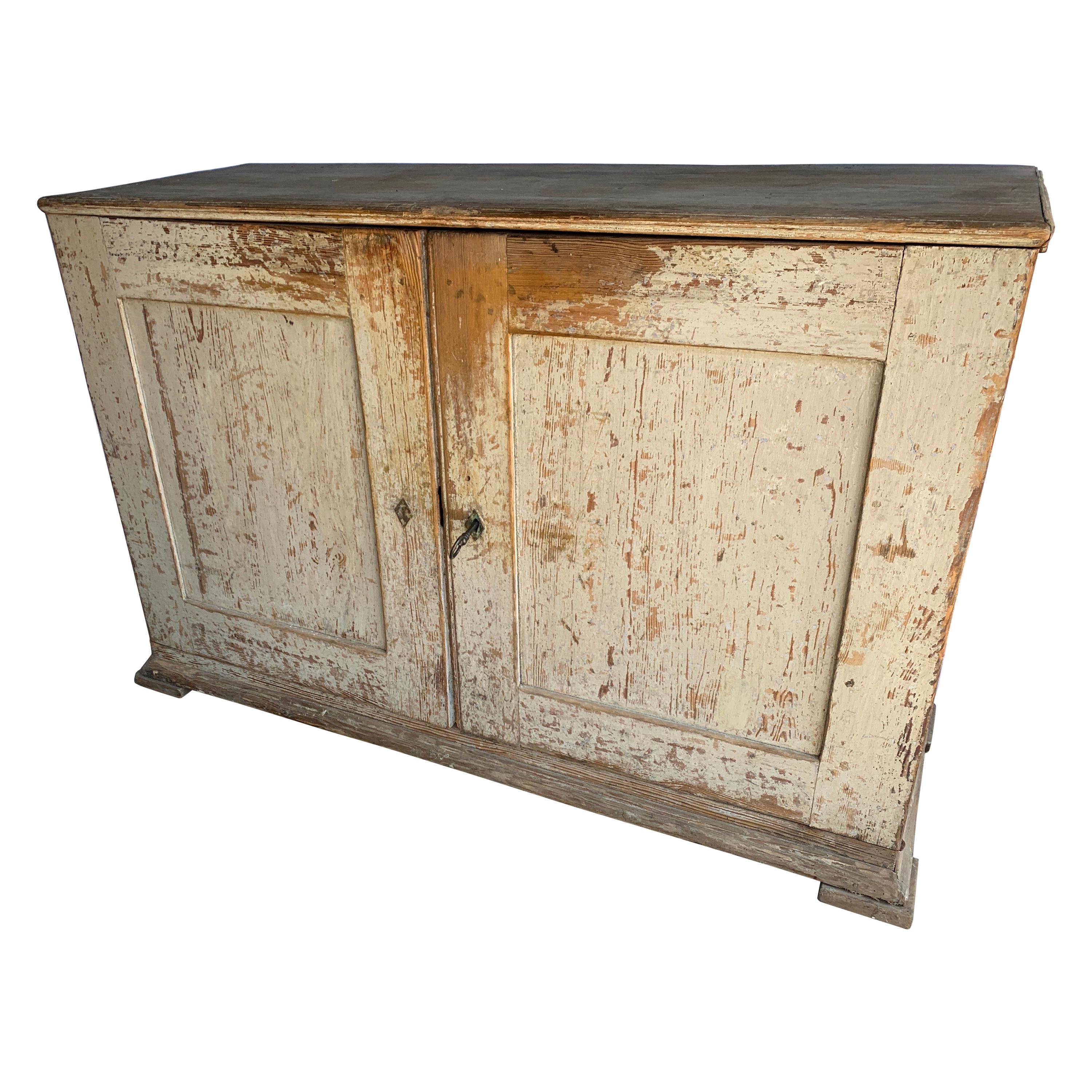 18th Century Swedish Two-Door Painted Sage Green Buffet with Key