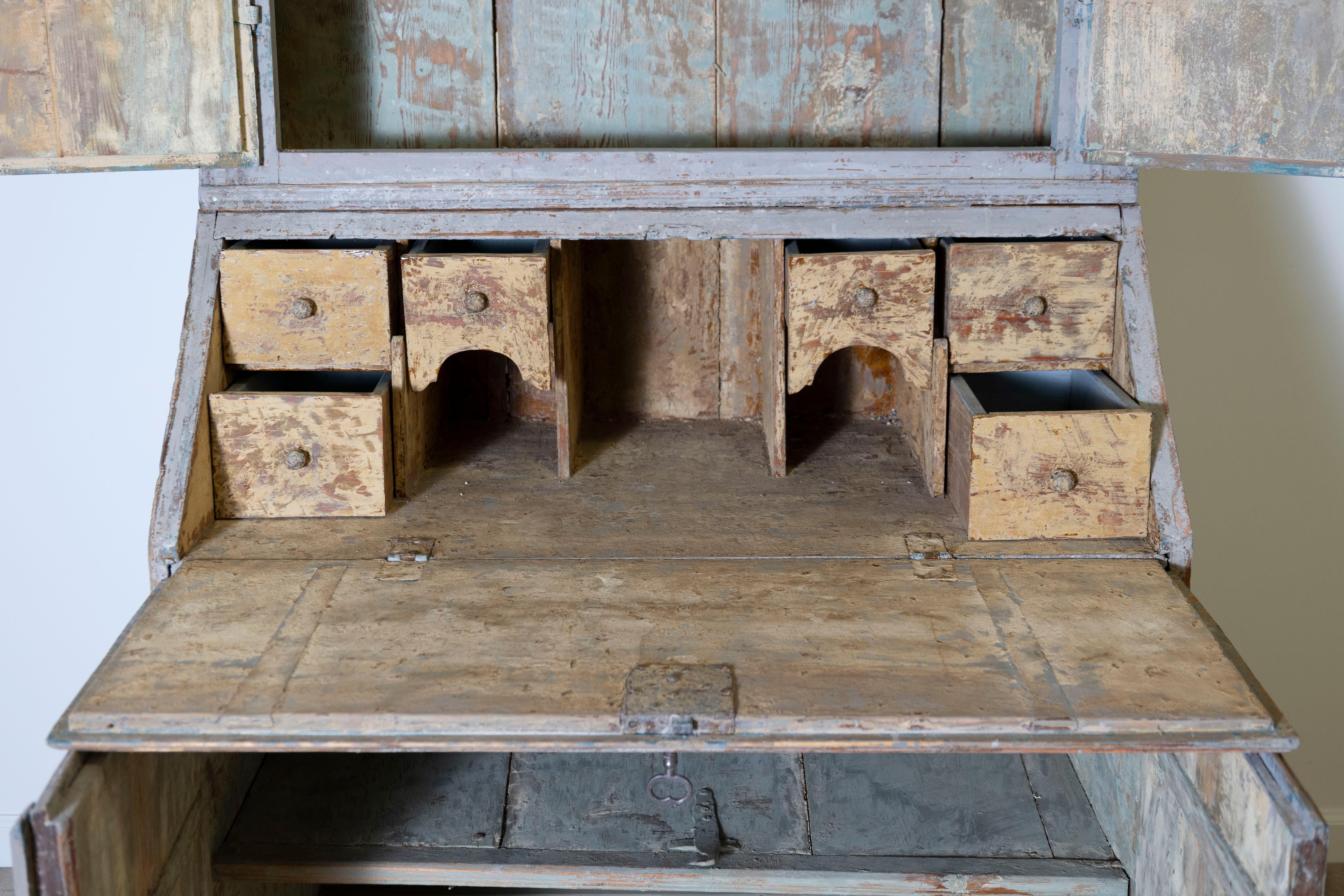 Hand-Carved 18th Century Swedish Two-part Secretary Circa 1790