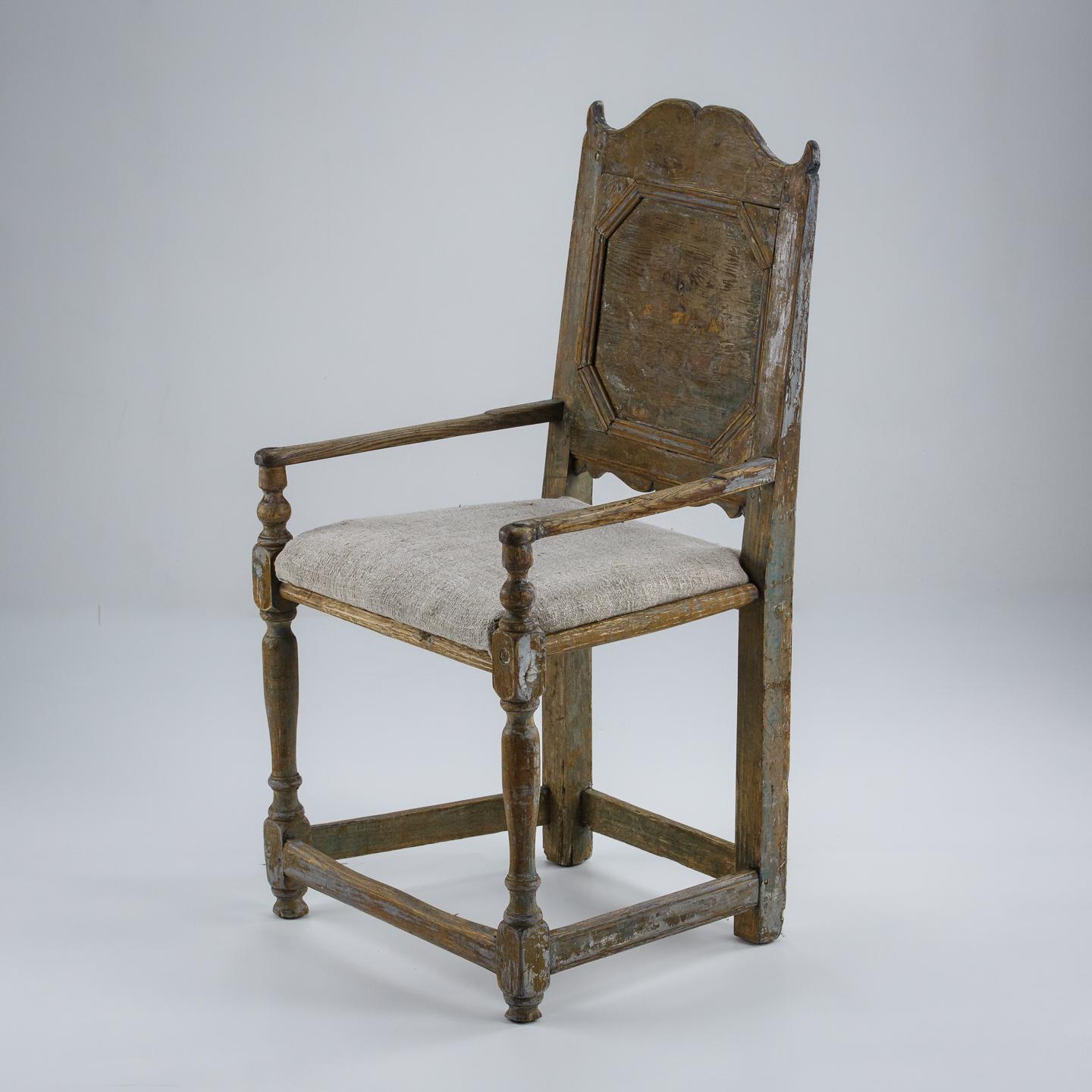 18th Century Swedish Vernacular Chair in Original Blue Paint In Fair Condition In Pease pottage, West Sussex