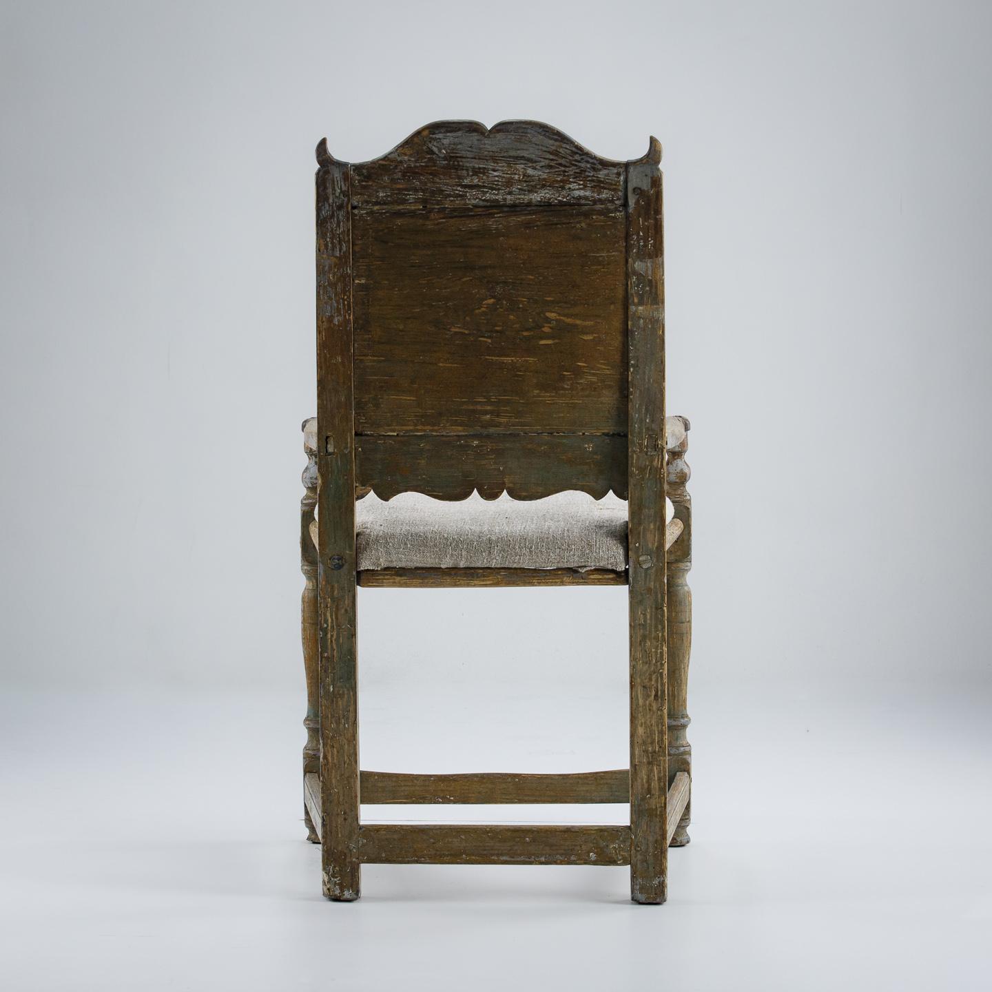 Pine 18th Century Swedish Vernacular Chair in Original Blue Paint