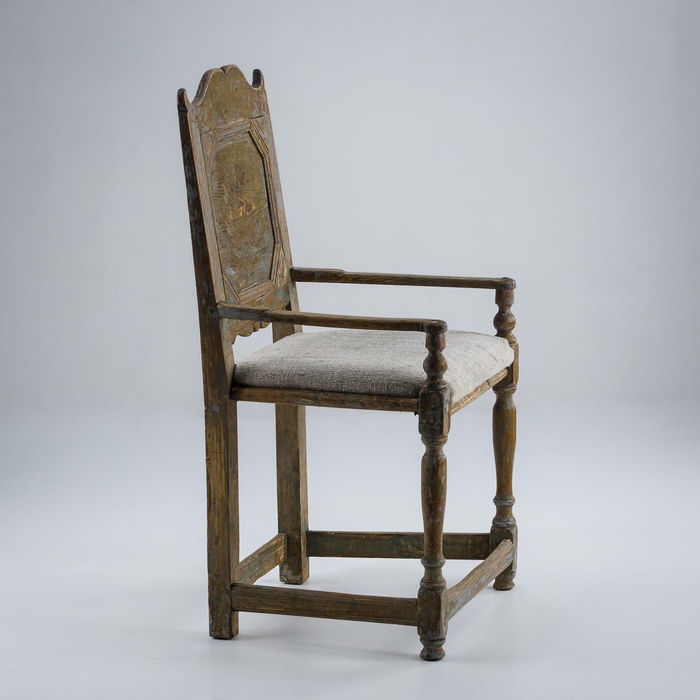 18th Century Swedish Vernacular Chair in Original Blue Paint 1