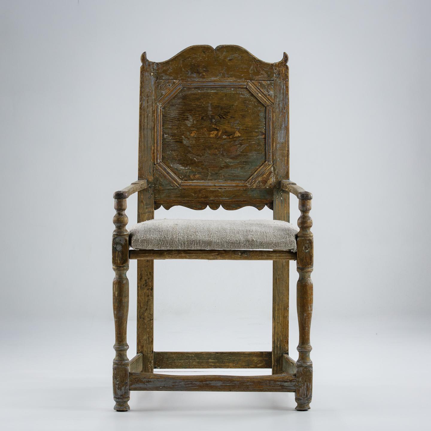 18th Century Swedish Vernacular Chair in Original Blue Paint 2