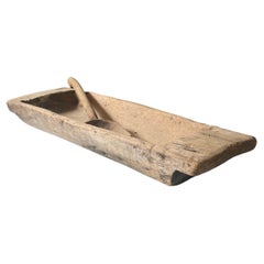 18th Century Swedish Wabi-Sabi Hand-Carved Dough Bowl with Spoon