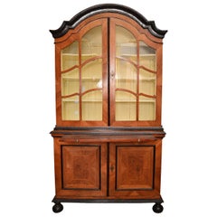 18th Century Swedish Walnut and Burled Elm Root Vitrine Cabinet with Glass Doors