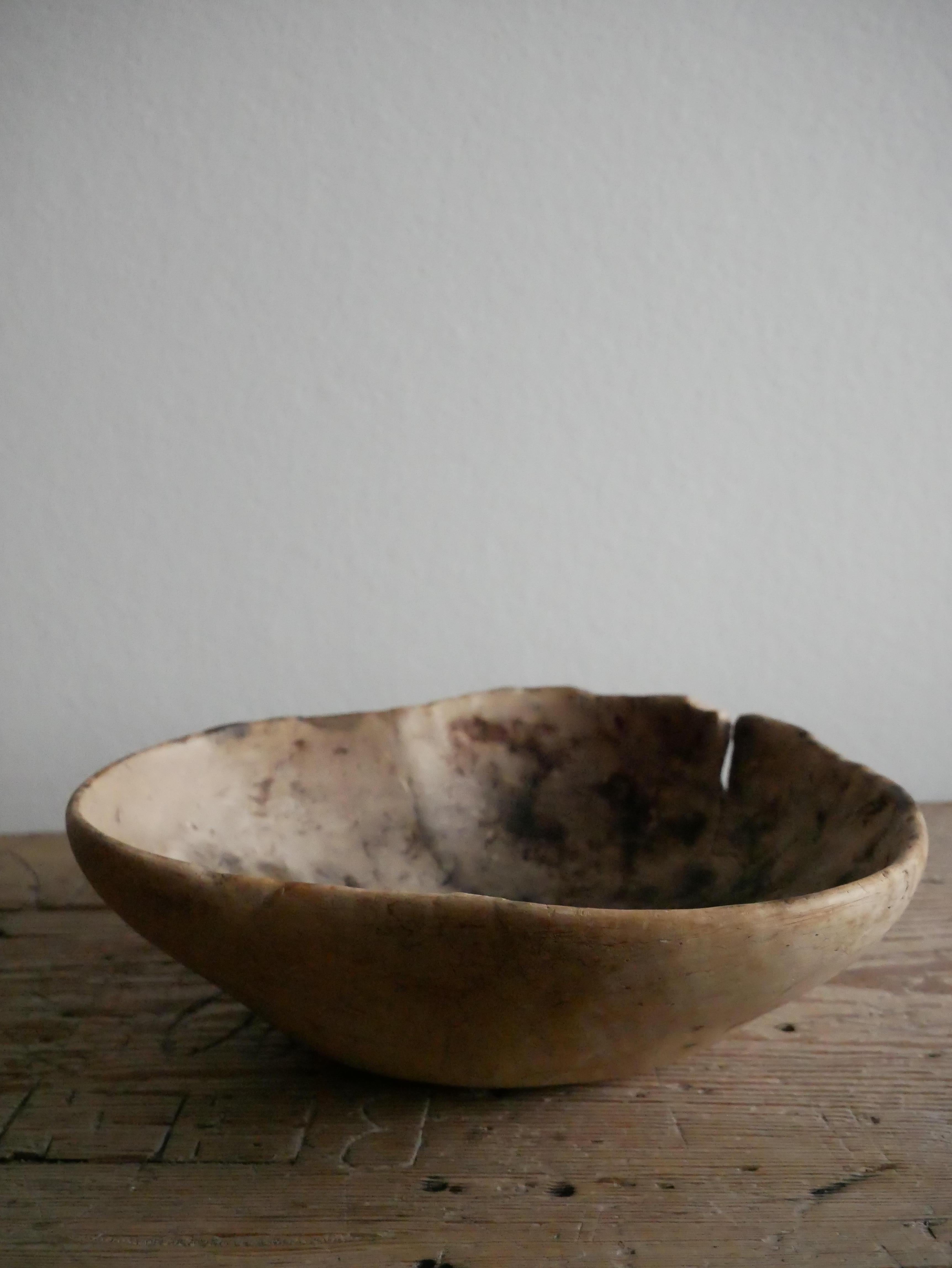 Carved 18th Century Swedish Wooden Bowl from 1785