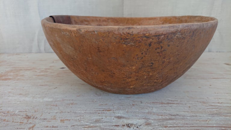 Pine 18th Century Swedish Wooden Bowl with Original Paint For Sale