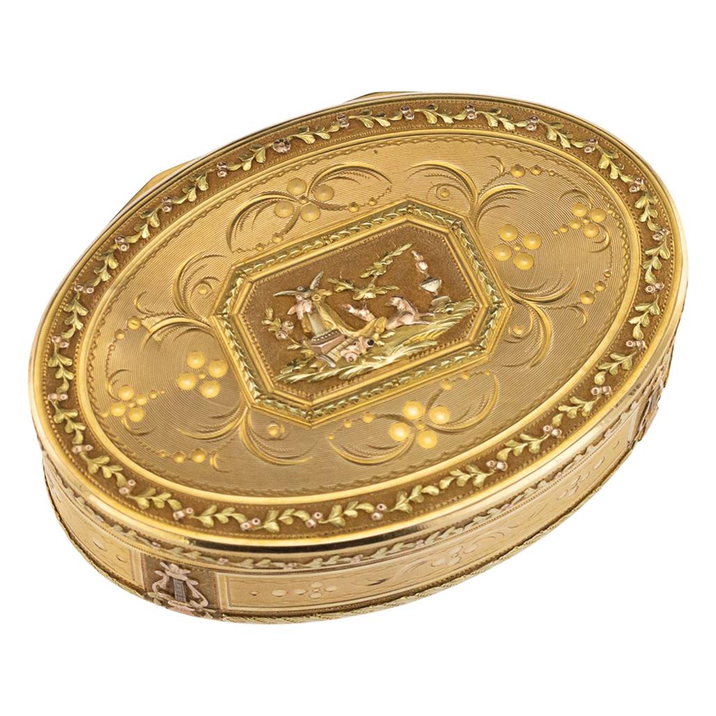 18th Century Swiss 18-Karat Three-Color Gold Snuff Box, Geneva, circa 1790