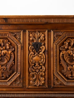 18th Century Swiss Hand Carved Pine Dowry Chest Trunk