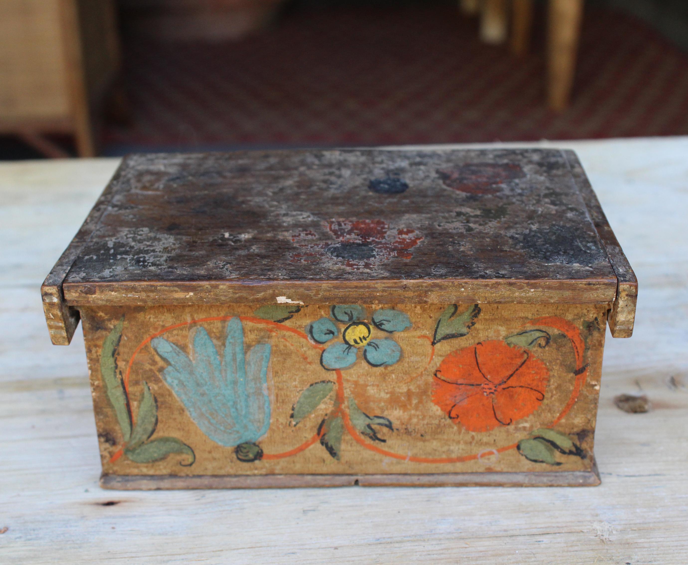 Late 18th century northern Switzerland wooden box with hand painted vegetable motifs.
