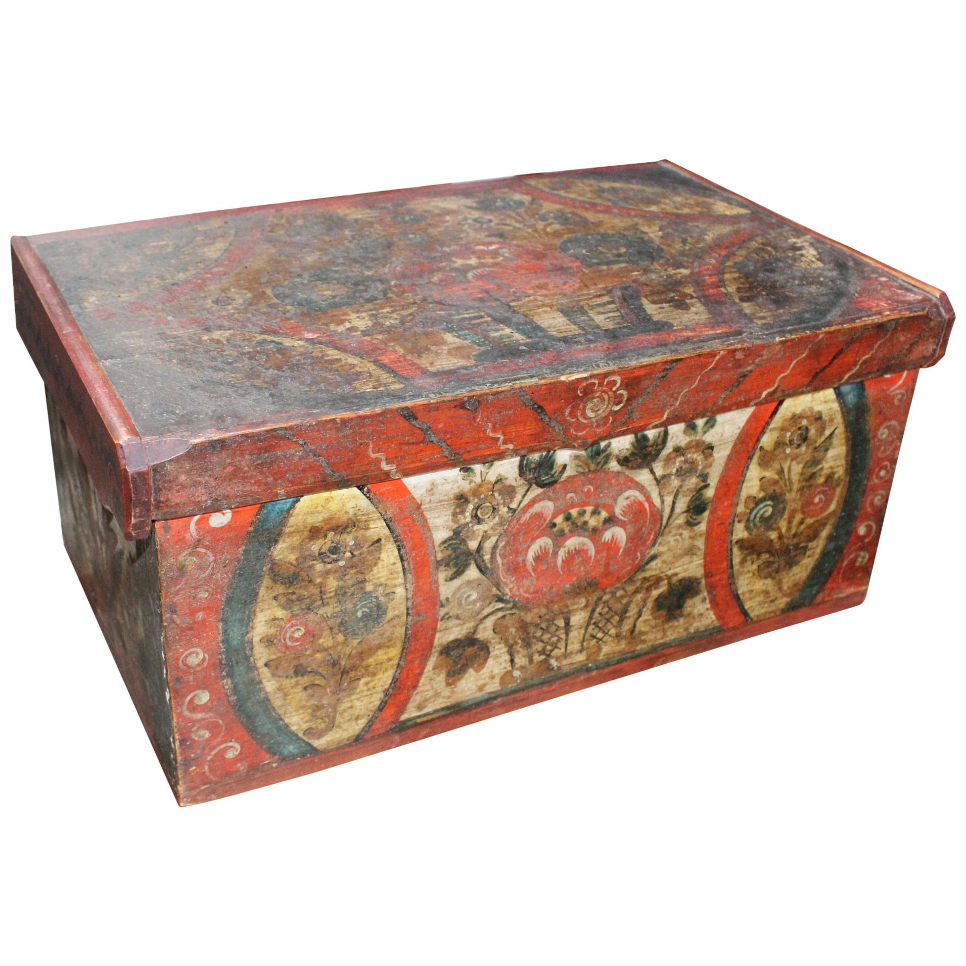 18th Century Swiss Hand Painted Wooden Box with Vegetable Motifs