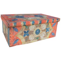18th Century Swiss Hand Painted Wooden Box with Vegetable Motifs