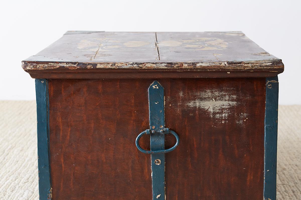 18th Century Swiss Polychrome Decorated Blanket Chest Trunk For Sale 1