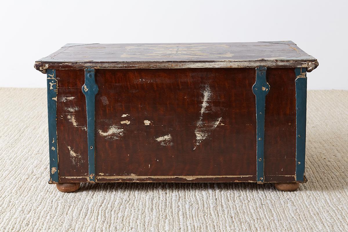 18th Century Swiss Polychrome Decorated Blanket Chest Trunk For Sale 2