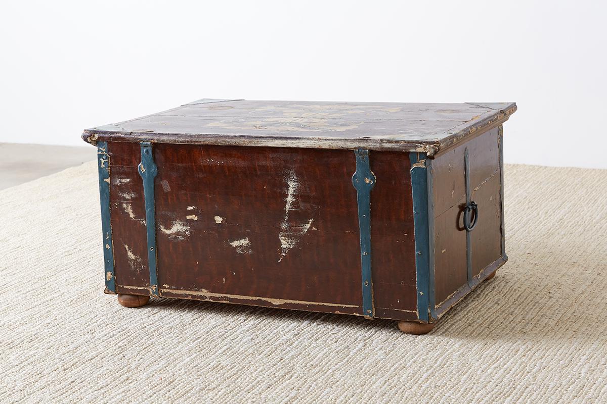 18th Century Swiss Polychrome Decorated Blanket Chest Trunk For Sale 3