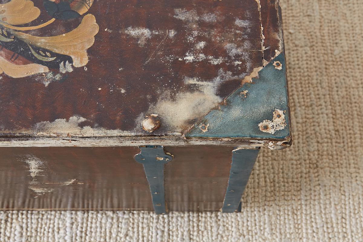 18th Century Swiss Polychrome Decorated Blanket Chest Trunk For Sale 6