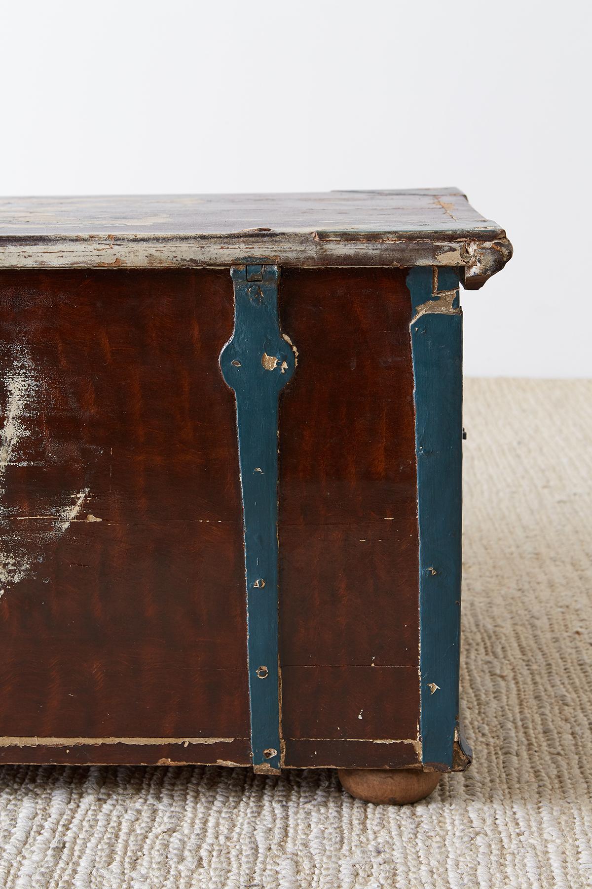 18th Century Swiss Polychrome Decorated Blanket Chest Trunk For Sale 7