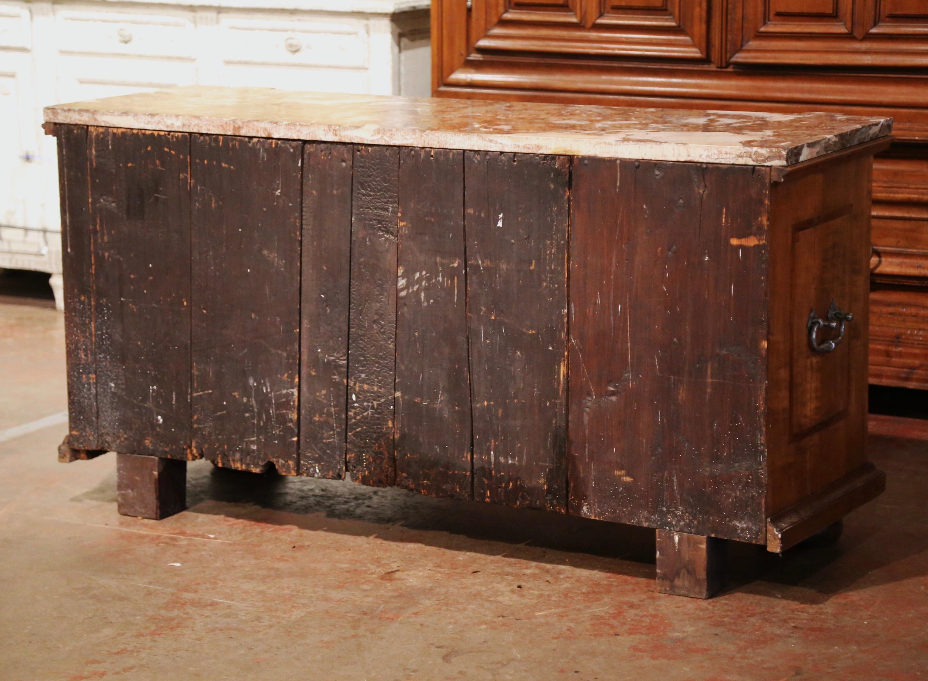 18th Century Swiss Renaissance Carved Walnut Marquetry Buffet with Marble Top 9