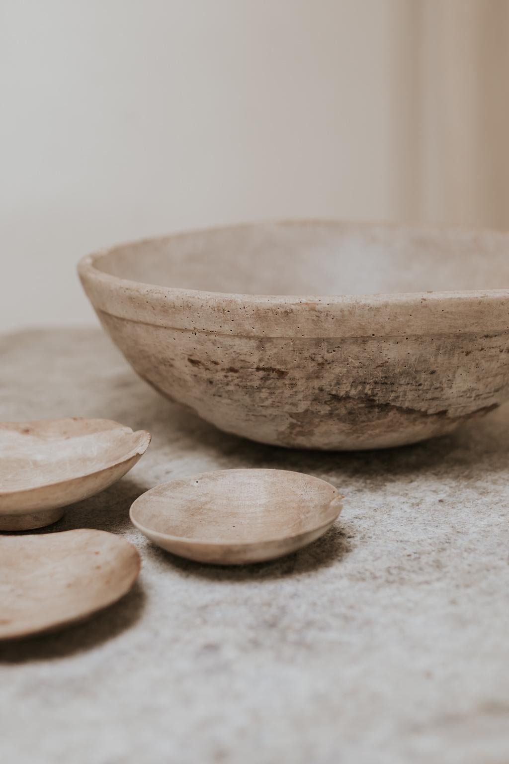 British 18th Century Sycamore Dairy Bowl and 3 Skimmers