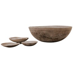 18th Century Sycamore Dairy Bowl and 3 Skimmers
