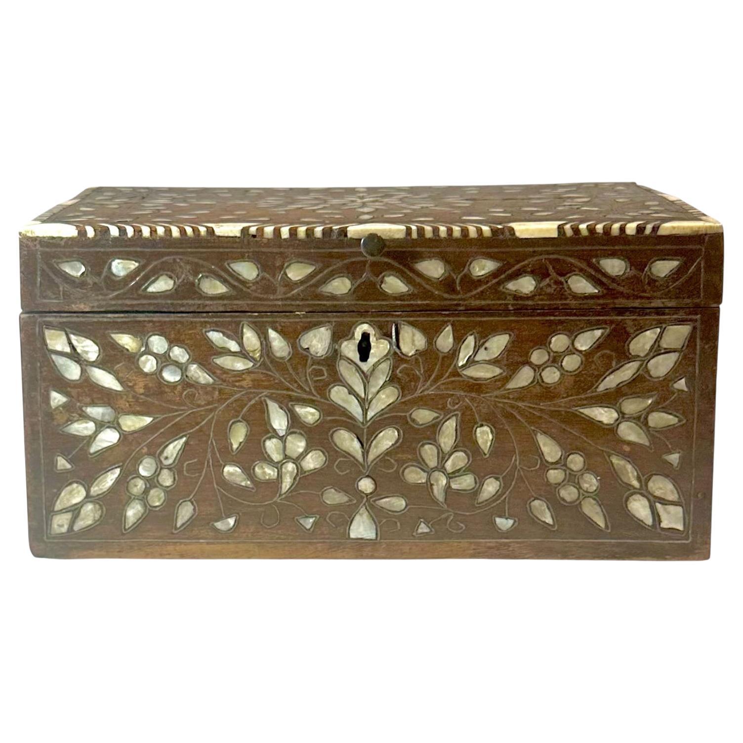 18th Century Syrian Inlaid Box With Mother Of Pearl, Bone And Silver Wire