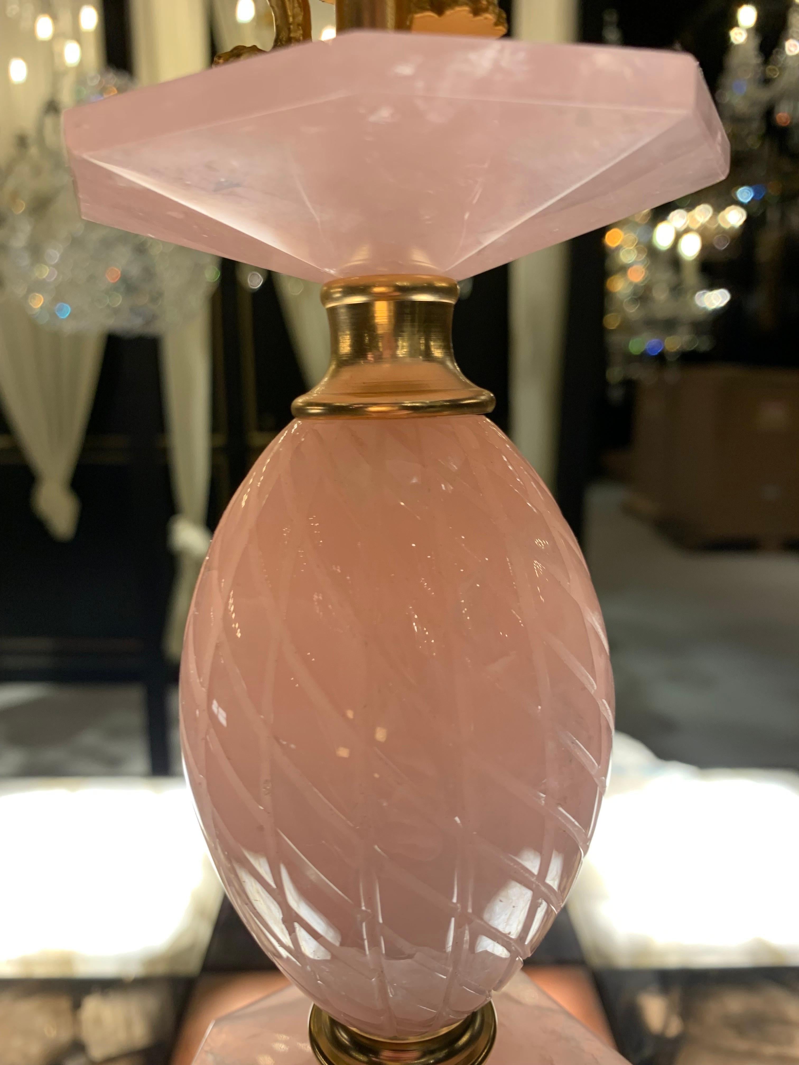 18th Century Table Lamp in 18K gilted bronze and pink rock crystal  For Sale 3