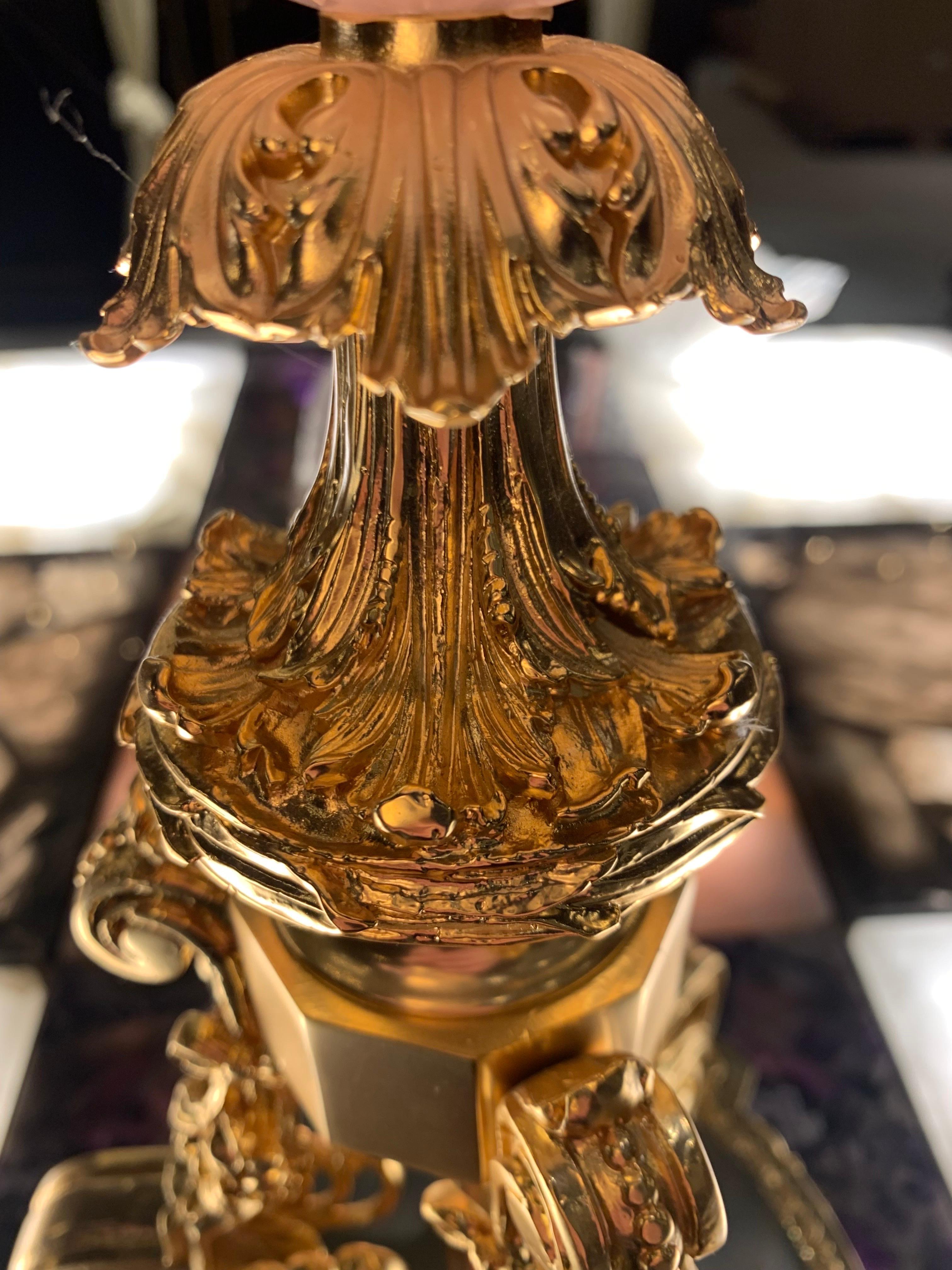 Lampe de bureau du XVIIIe siècle en bronze doré et cristal de roche rose 18 carats  en vente 9