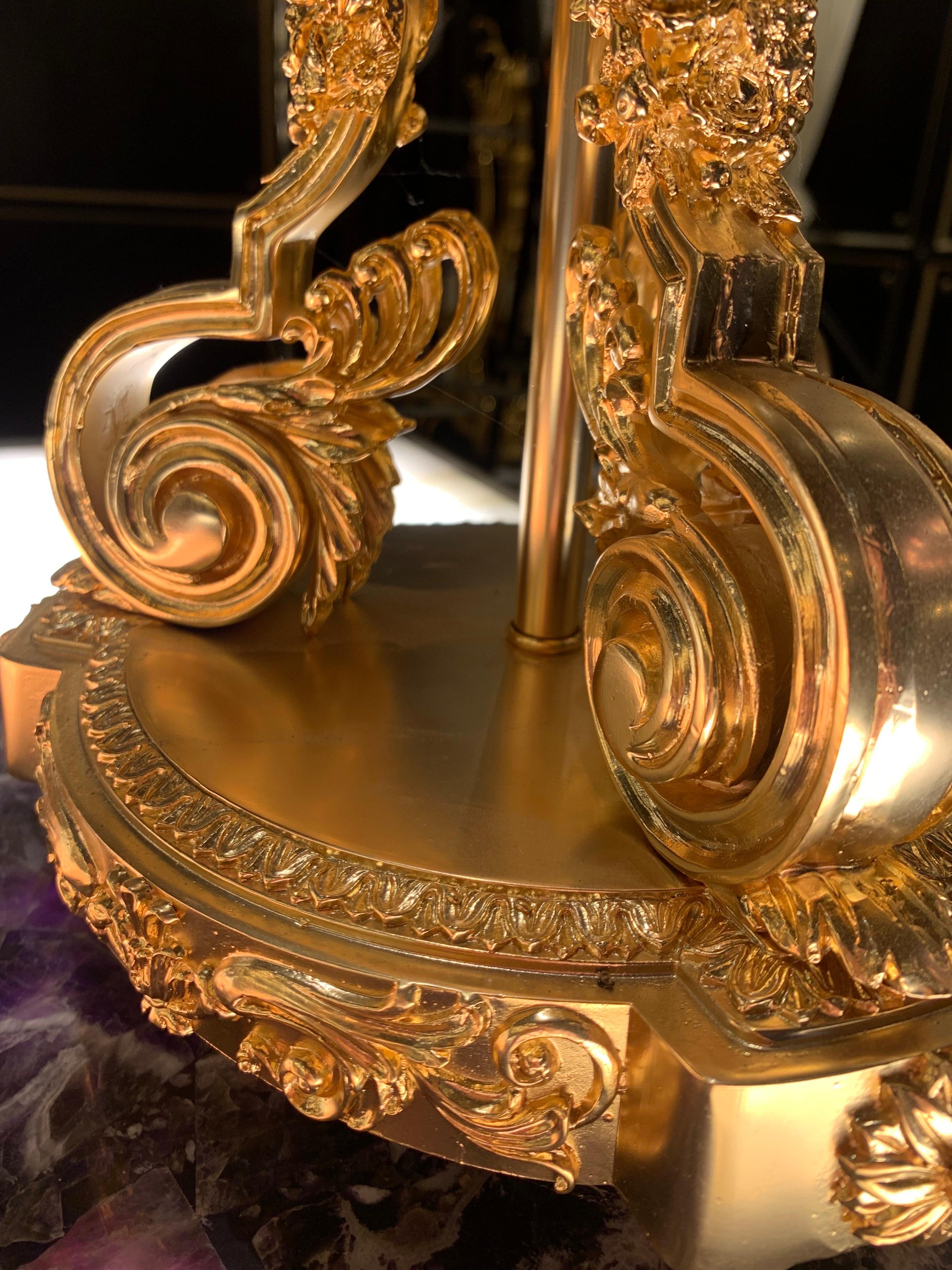 Table lamp of style louis XV in 18K gilted bronze with parts in cut pink rock crystal.

We have one table lamp in stock however we can produce them made to measure and in other finishes such as antique bronze, 24k gold, silver, nickel, black