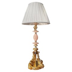 Antique 18th Century Table Lamp in 18K gilted bronze and pink rock crystal 
