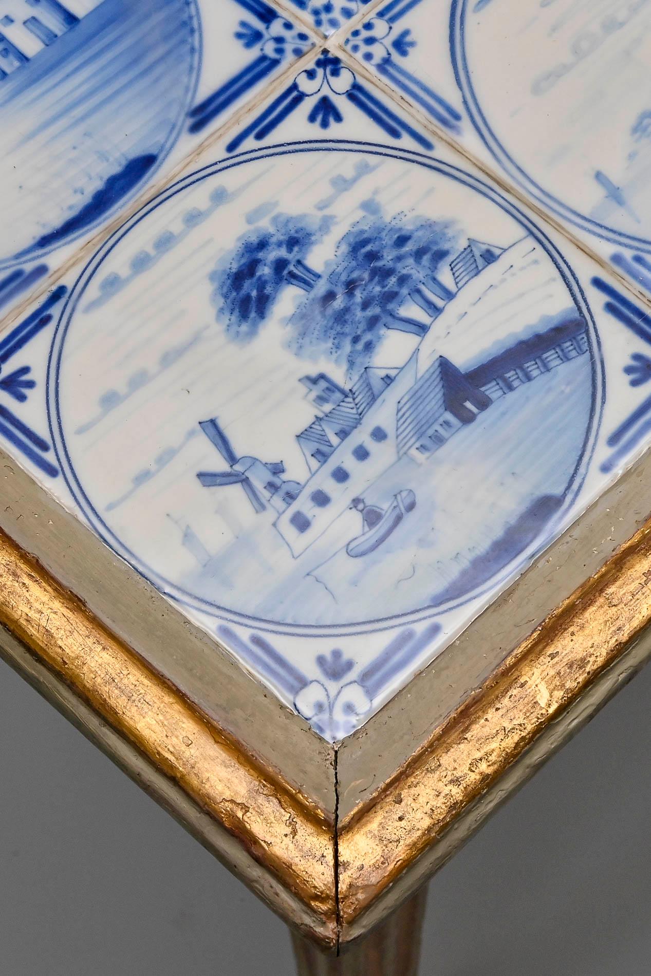 18th Century Table with Delft Tiles Schleswig Holstein Gray and Gilding For Sale 2