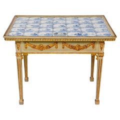 18th Century Table with Delft Tiles Schleswig Holstein Gray and Gilding