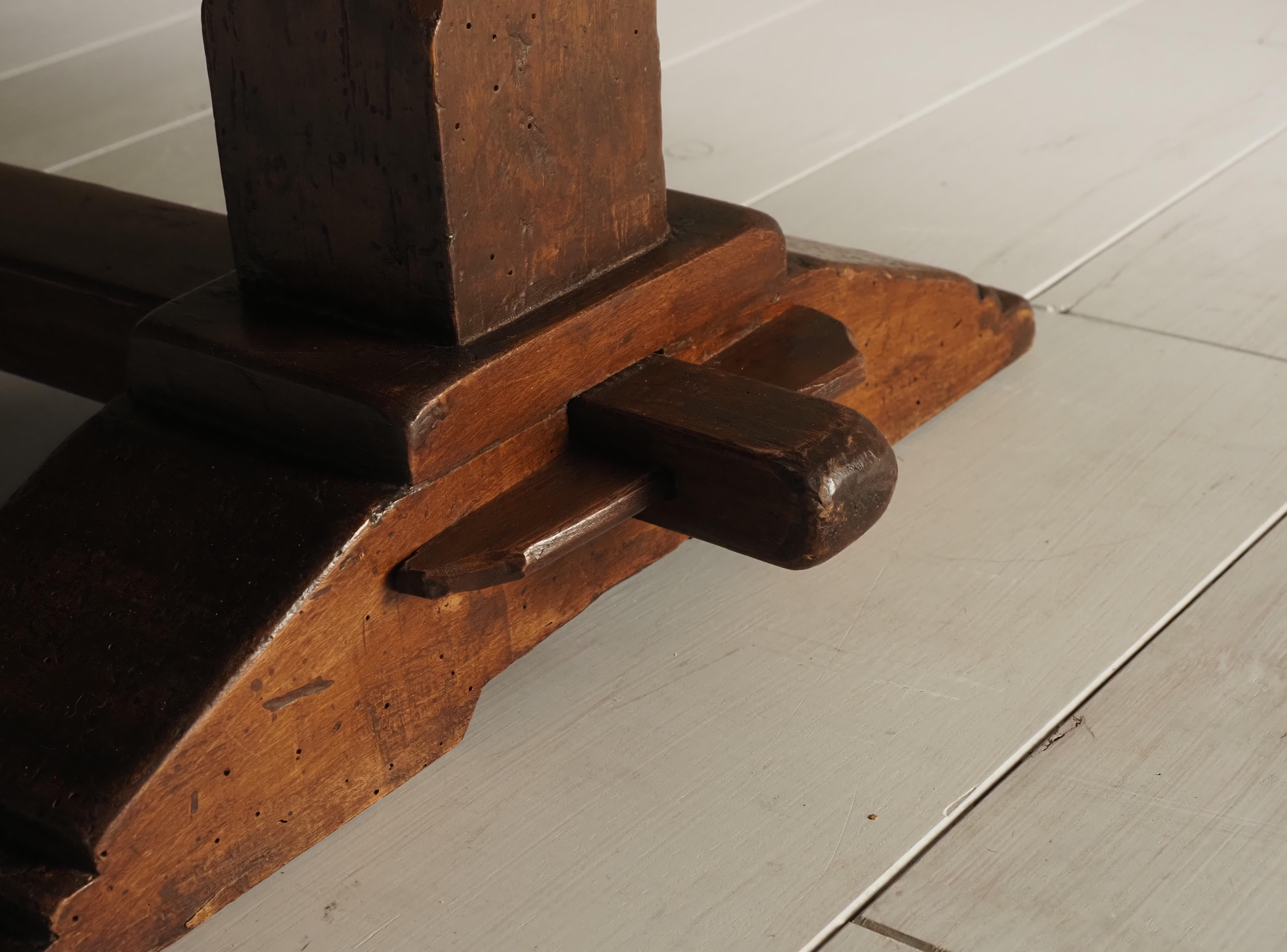 18th Century talian walnut trestle table 8