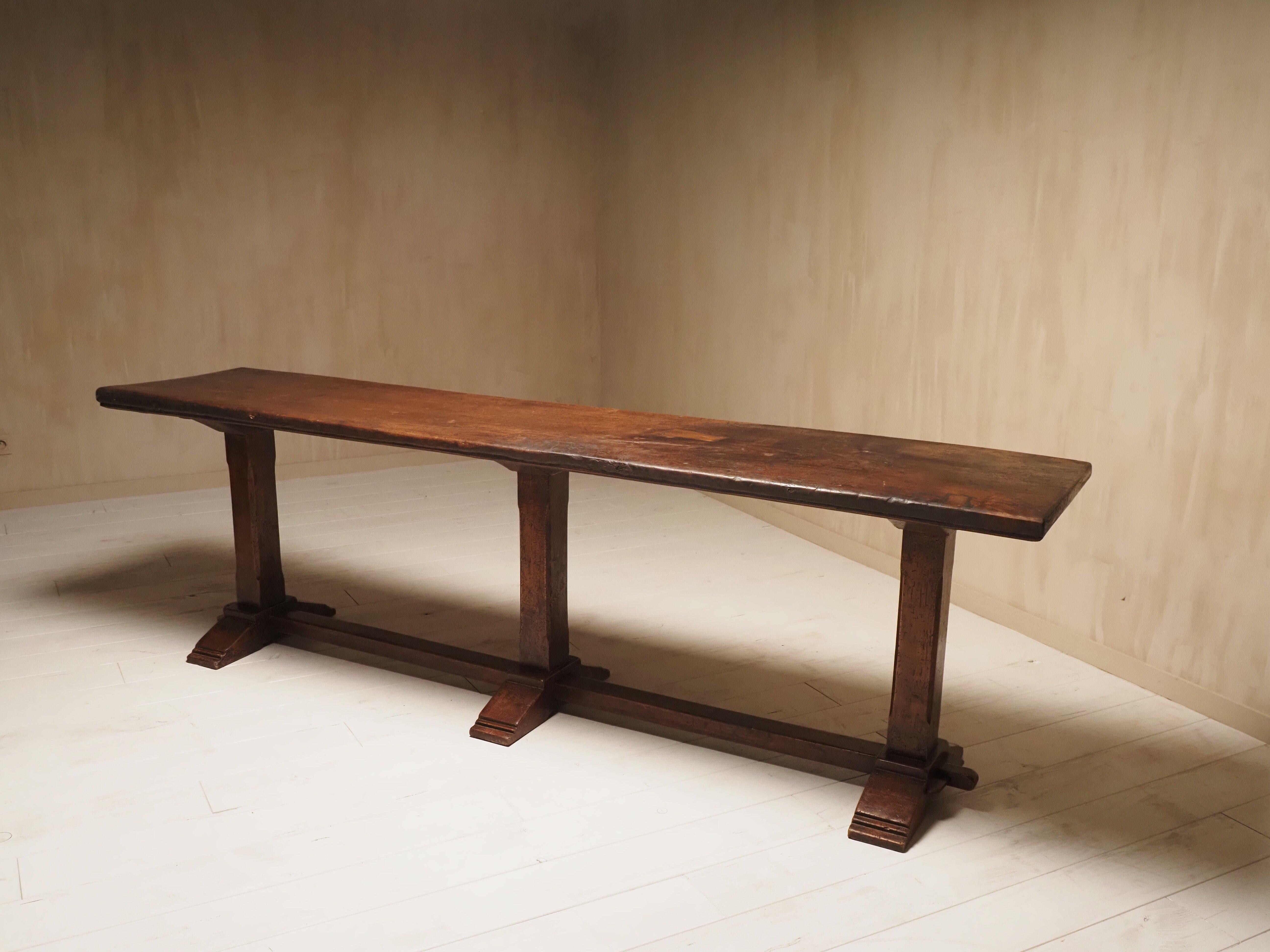 18th Century talian walnut trestle table 1