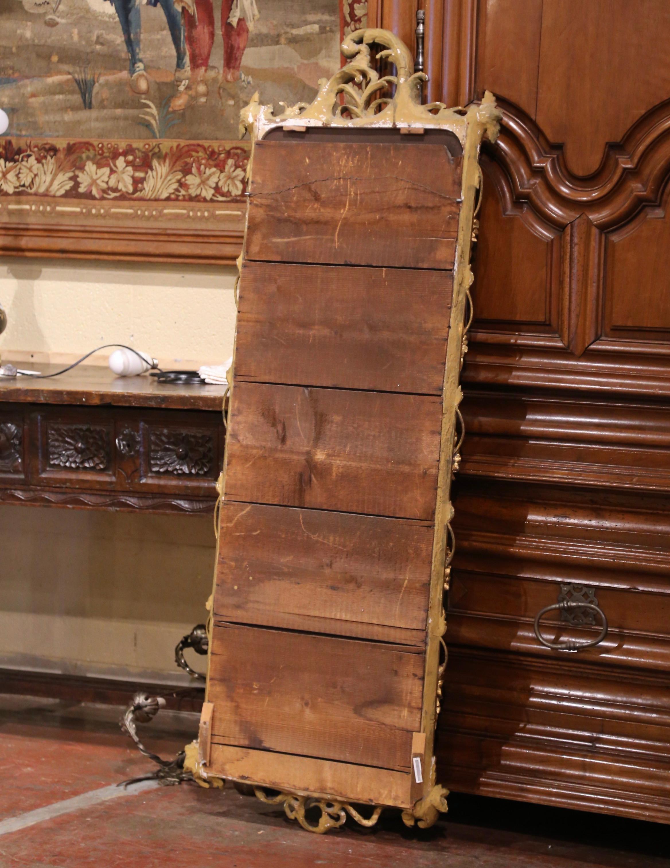 18th Century Tall and Narrow Italian Carved Rococo Giltwood Wall Mirror 2