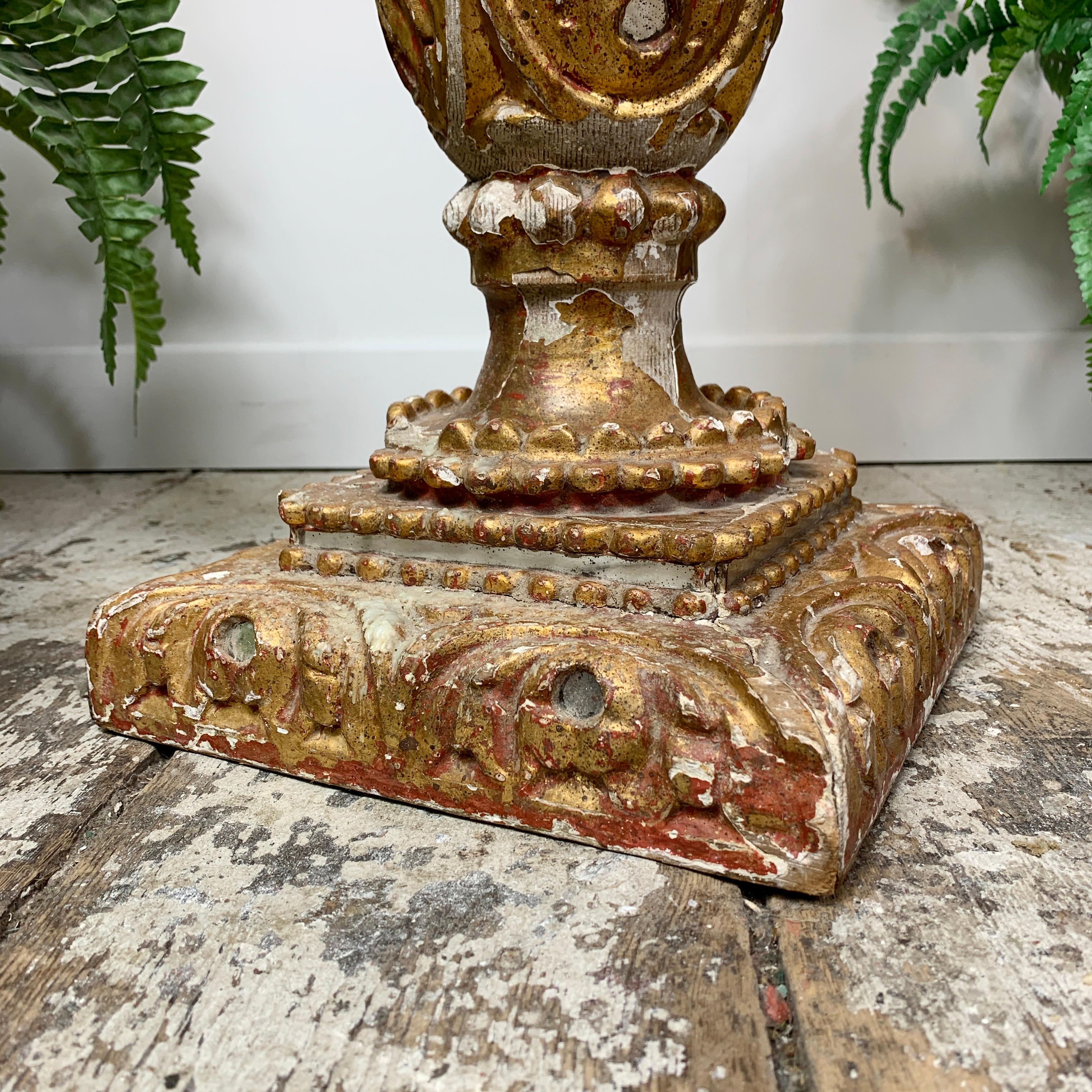 German 18th C Tall Gold Baroque Altar Pricket Candlestick For Sale