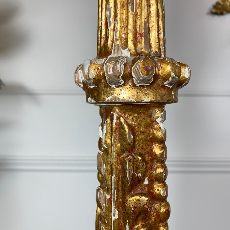 Hand-Carved 18th Century Tall Baroque Altar Pricket Candlestick For Sale