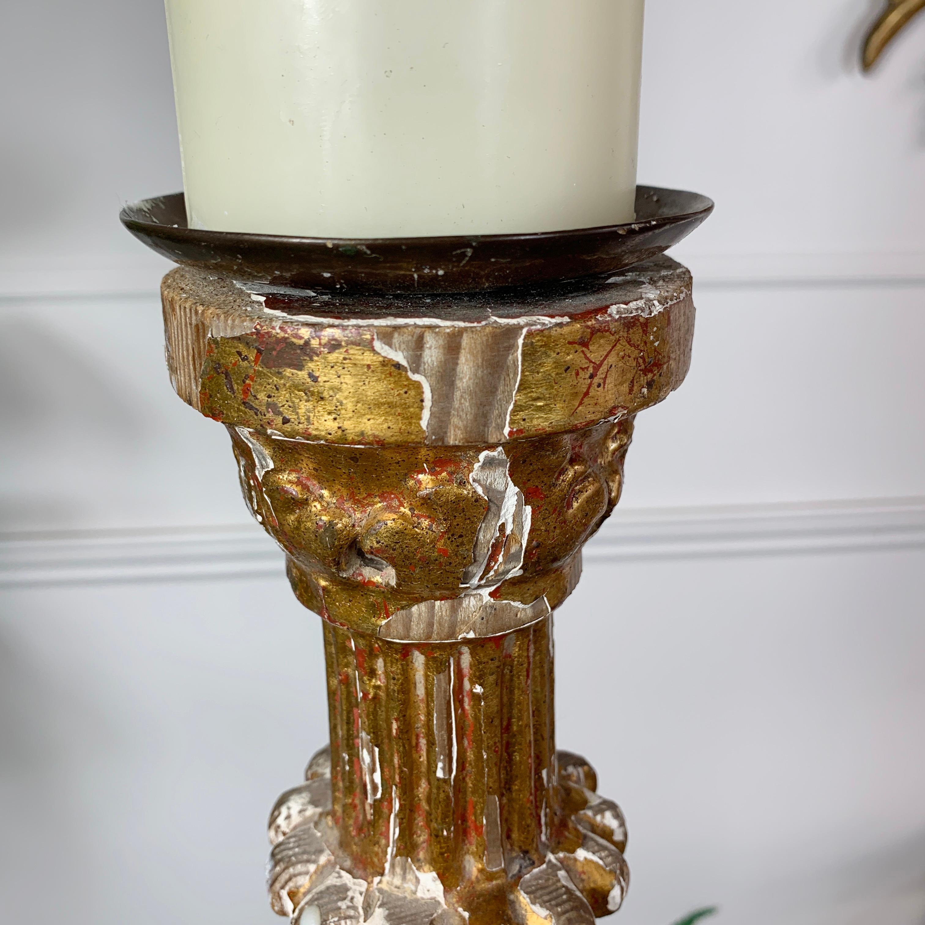 18th C Tall Gold Baroque Altar Pricket Candlestick For Sale 2