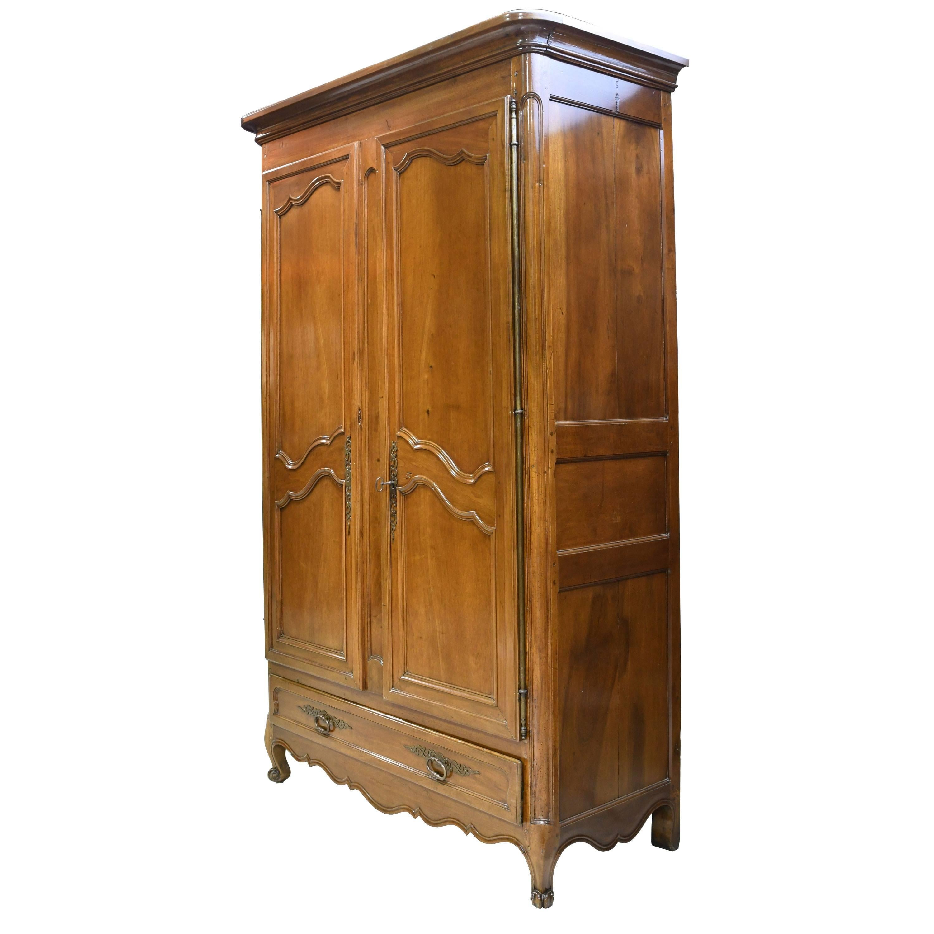 Lacquered 18th Century Tall French Lyonnaise Louis XV Armoire in Walnut